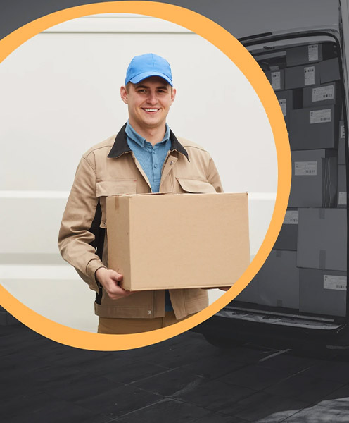 Courier in uniform with a package